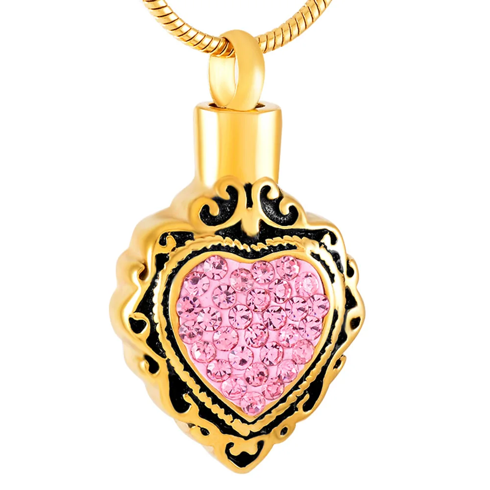 Cremation jewelry stainless steel urn with heart-shaped gemstone urn pendant with filling kit for cremation funeral
