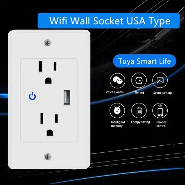 Встроенный штекер Us/vn 110v 10A Tuya с таймером Wi-Fi умная розетка Alexa домашняя