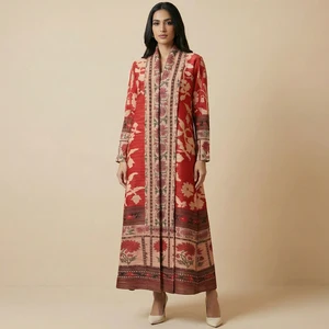 Women's Pleated Abaya Factory Direct Sales Casual Muslim Abaya One Size Printed Abaya Latest Style for 2026