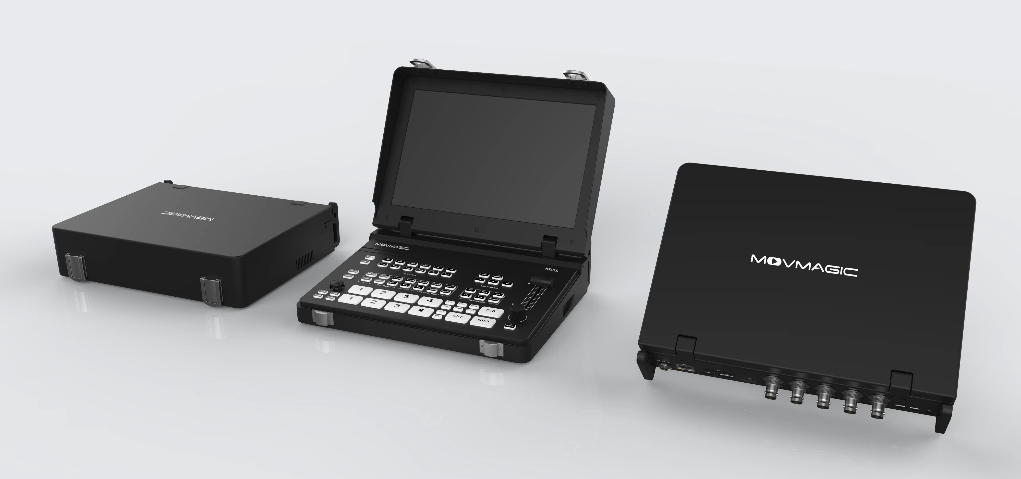 Movmagic 5 Channel SDI NDI HD MI Video Switcher 10.1 Inch Screen Foldable Metal case Video Mixer With 8 Layer Ability
