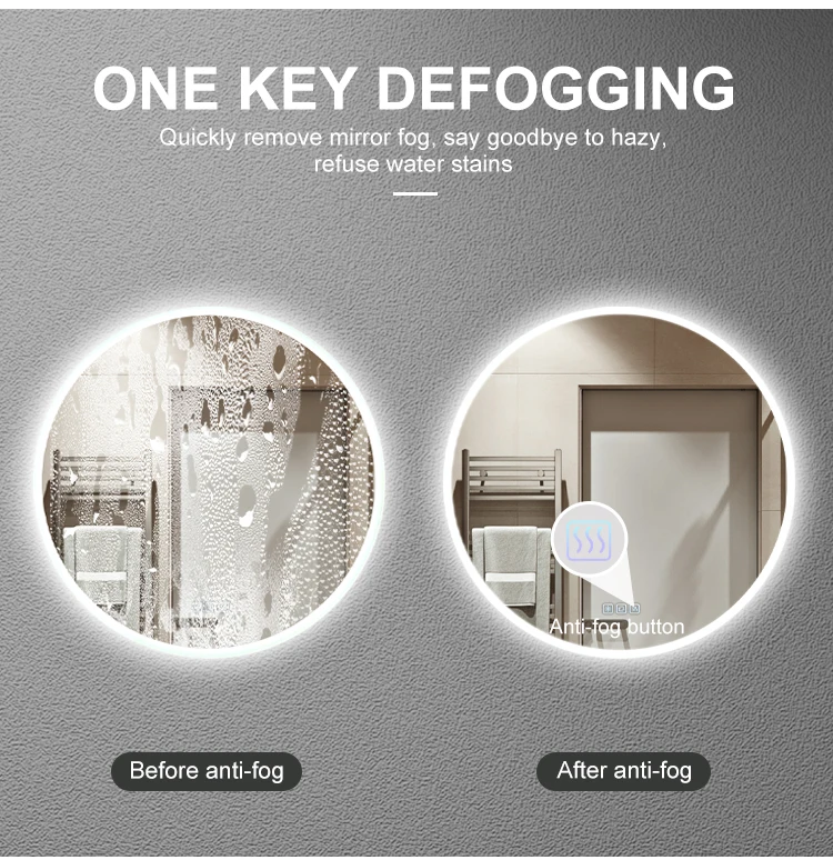 Modern Big Round Mirror Smart Adjustable Brightness Vanity Modern Style