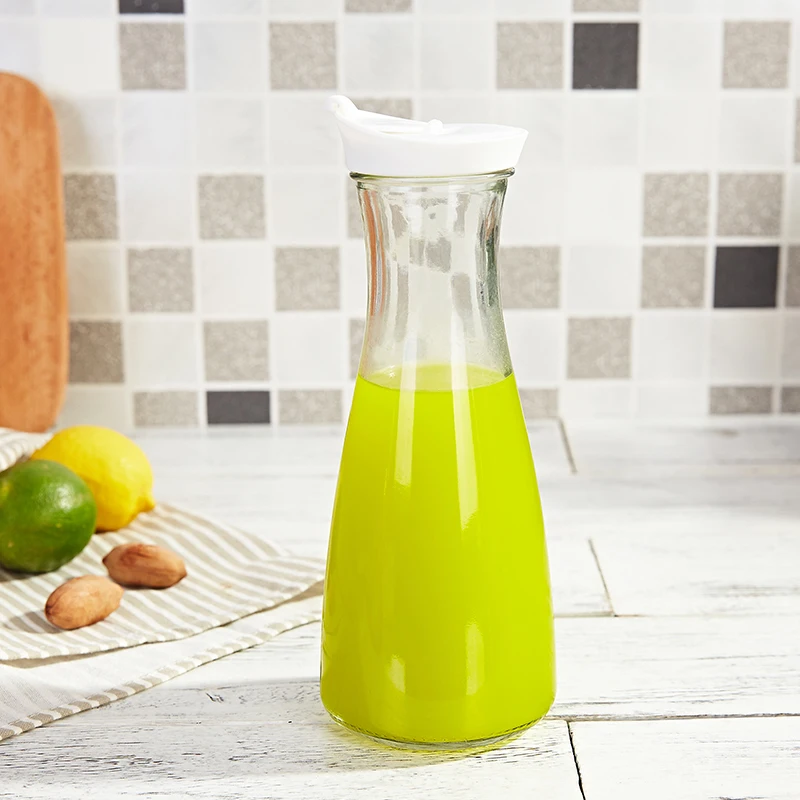 ECO Friendly 1000ml 1L Juice Milk Tea Glass Sealed Drinking Bottle With Plastic Lid Wholesale