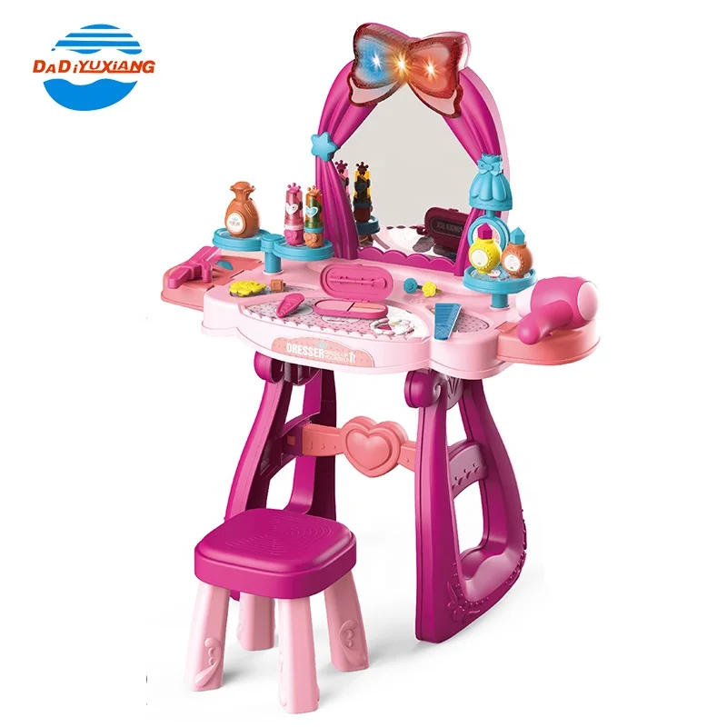 Роскошный светлый музыкальный туалетный столик игрушечный макияжный стол красивая игрушка набор для макияжа