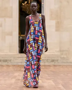 Print Backless Sexy Loose Maxi Dress Women Streetwear Summer Sleeveless Fashion Beach Party Long Dress