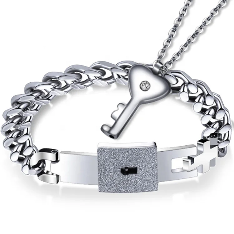 Wholesale Cross Key and Heart Lock Couple Bracelets