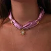 Pink silk scarf love necklace