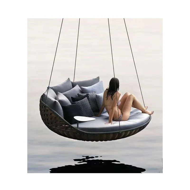 Natural Nestrest Suspended Seat Outdoor Rattan Garden Standing Hanging  Lounger Daybed Big Rattan Swing for Resort
