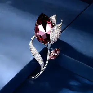 High-end Tulip Flower Brooch Fixing Clothes Artifact Crystal Pin Personalized Brooch Suit Versatile Pin Factory Wholesale
