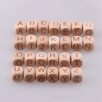 Wholesale 12mm Organic Beech Wood Cube Alphabet Letter Beads Natural Wooden Beads for Jewelry Making