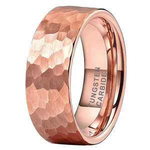 Coolstyle Jewelry Wholesale 6mm 8mm Rose Gold Hammered Tungsten Wedding Band for Men Women Fashion Anniversary Engagement