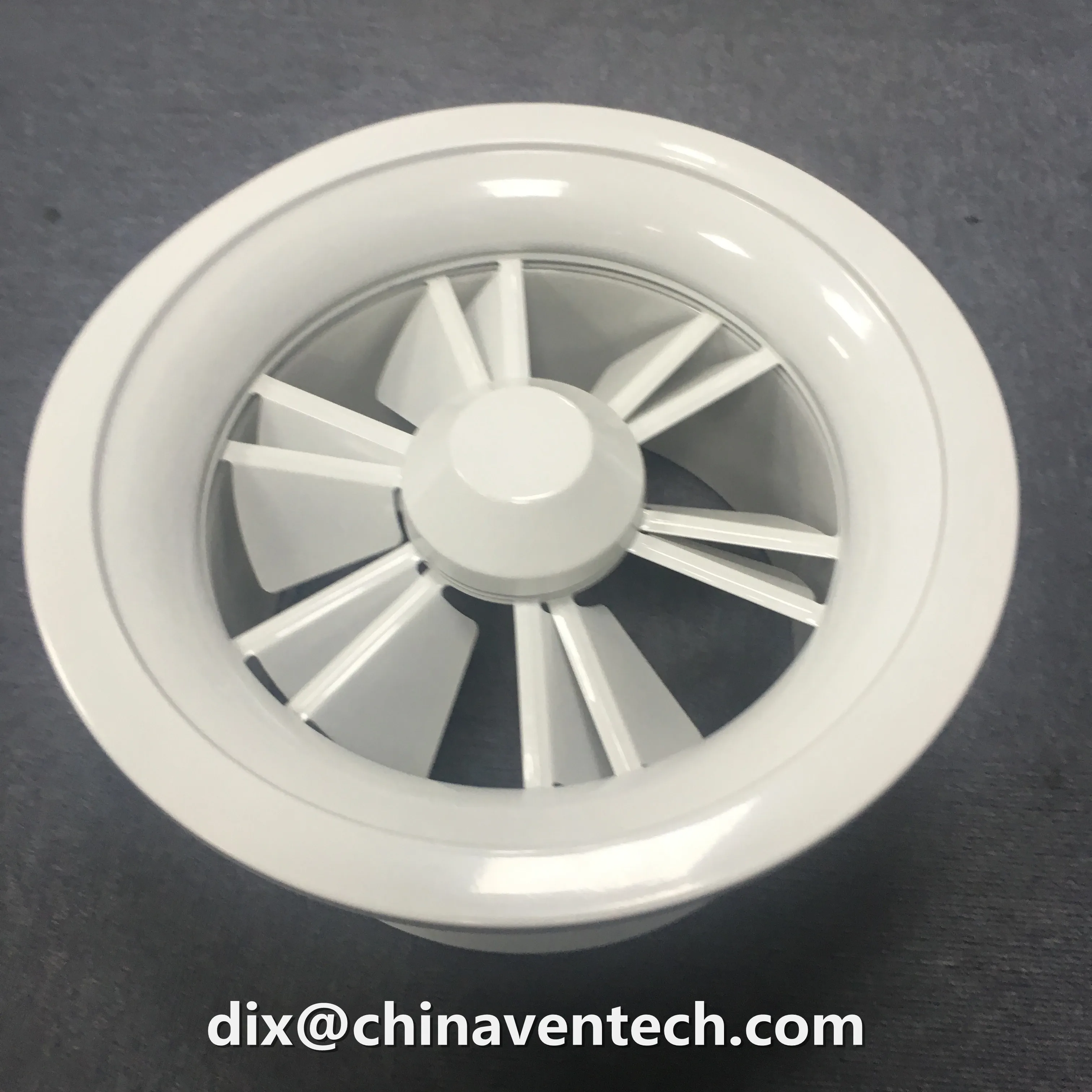 HVAC air diffusion product duct work mounted supply air round swirl diffuser