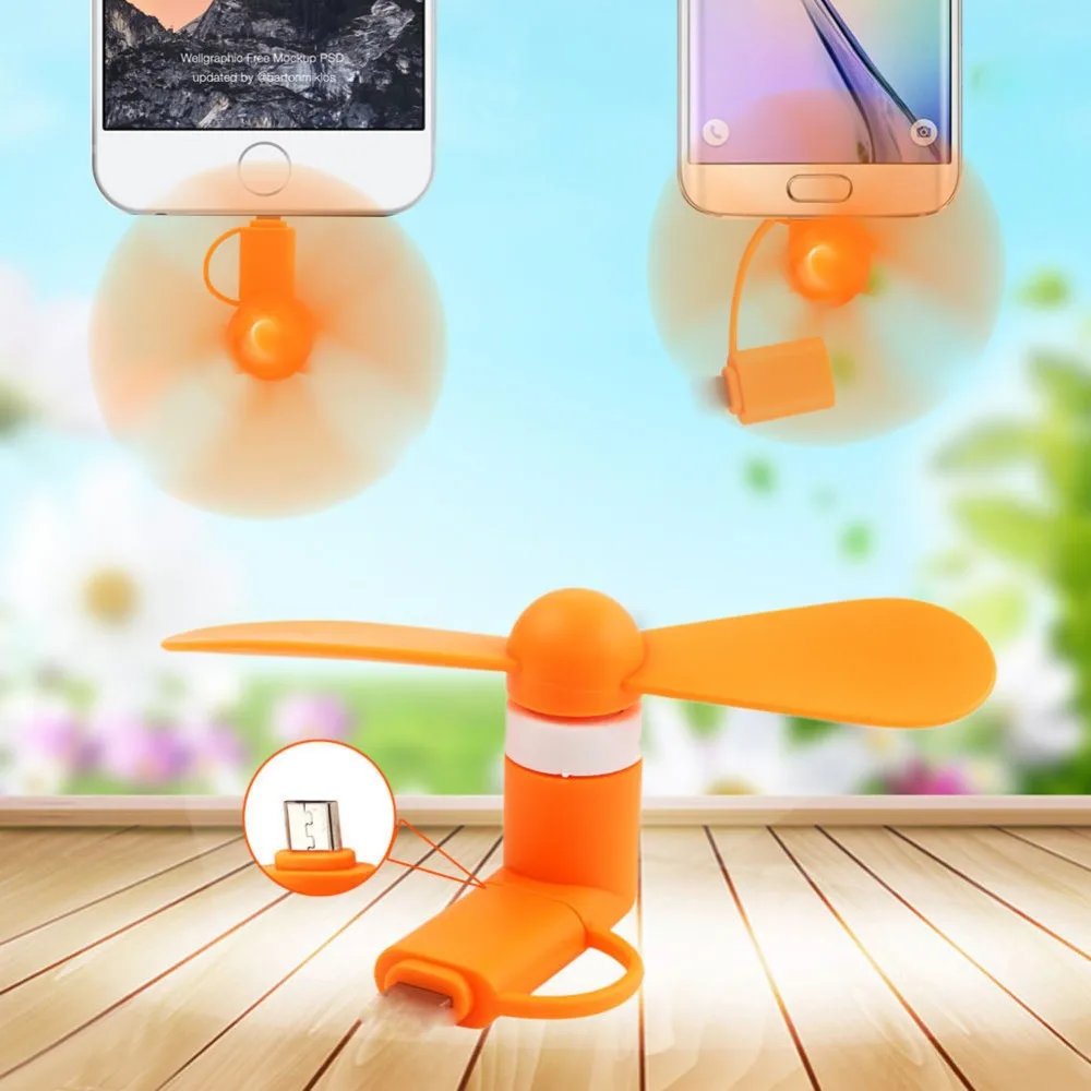 Portable 2 in 1 Mini Soft Phone Fan for Iphone Android Micro Handheld Cooling Cellphone Fan Cooler Mobile Phone Summer USB Fans