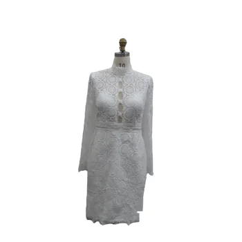 Long sleeve printed lace bust wedding dress
