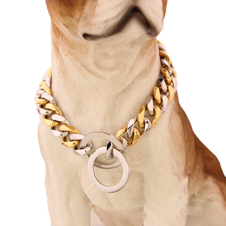 Luxury Gold Collares De Perros Pet Big Hip Hop Leads Chains Kit Dog Collars Choke Necklace