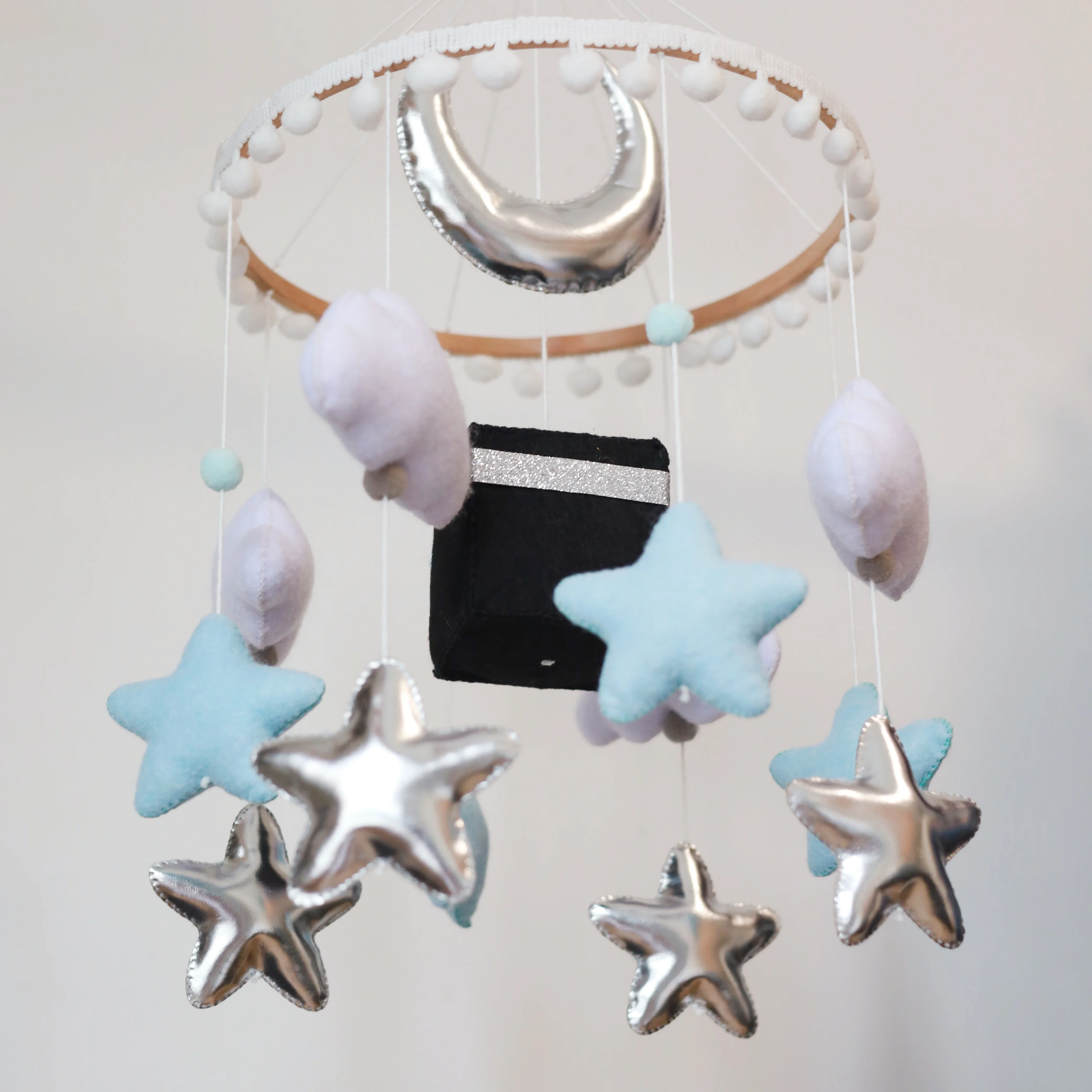 High Quality Children Blue Islamic Product Muslim Kaaba Gift Felt Quran Cube Hanging Toys Baby Accessories Cot Mobile with Music