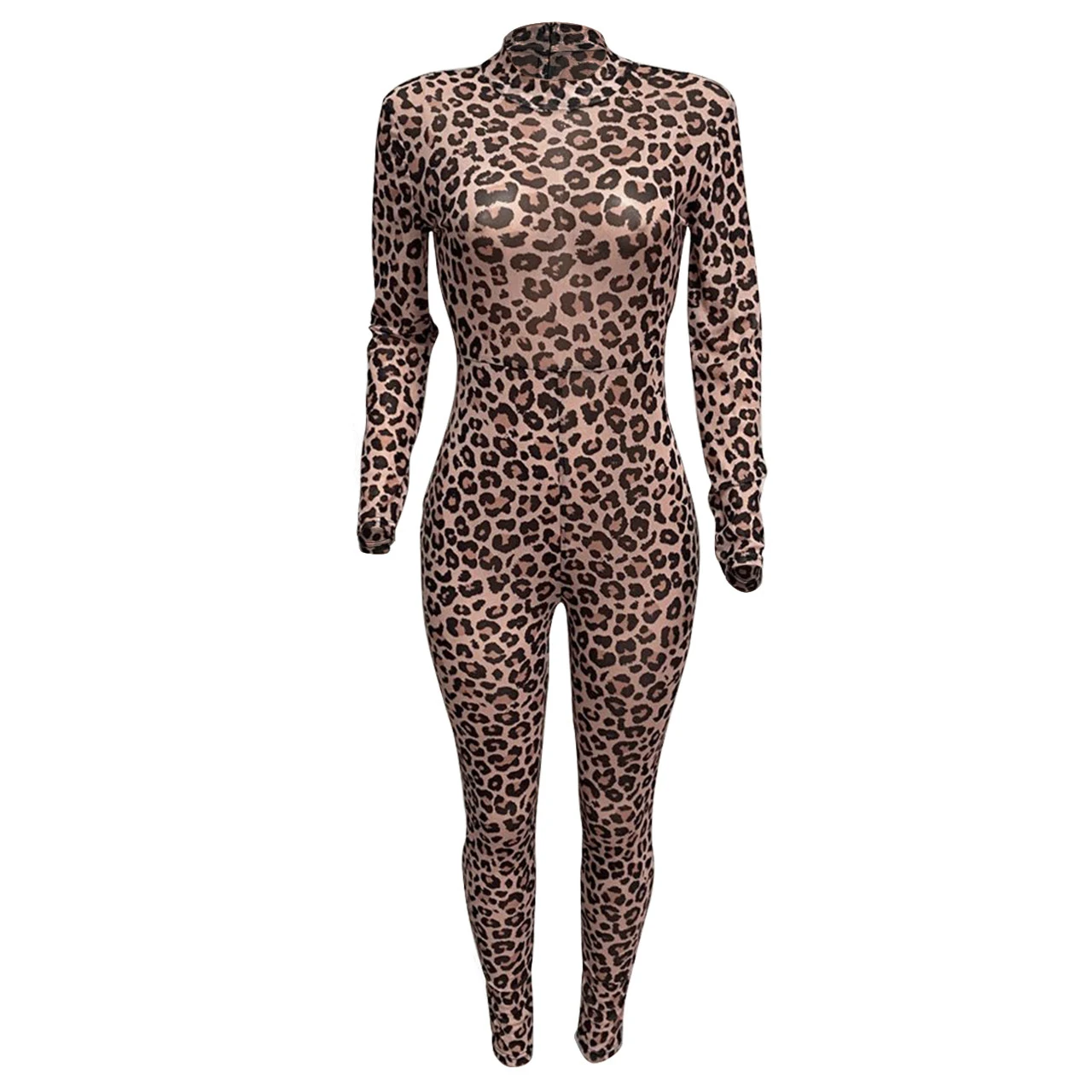 fashion leopard print jumpsuit one piece long slee
