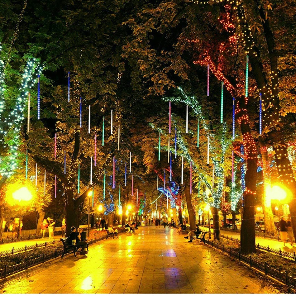 Copper Wire 4 Colors Changing LED Outdoor Running Water Meteor Rainfall Lights Stick