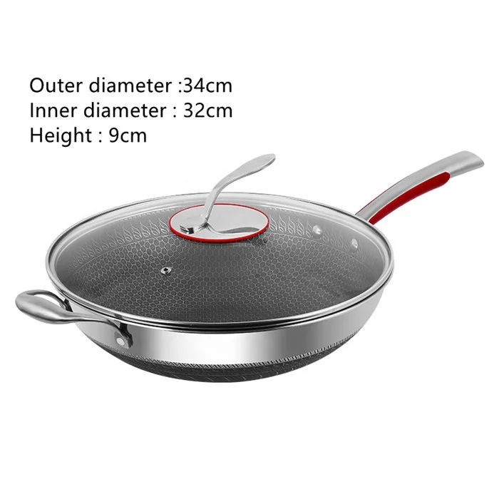 Wholesale NonStick 316 Stainless Steel Cookware Chinese Cooking Pan  Honeycomb Non Stick Non-stick Woks Pan From m.