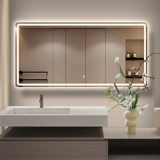 Led Illuminated Smart Luxury Mirror Bathroom Mirror With Led Light Touch Switch Mirror And Bluetooth Shelves For Wall