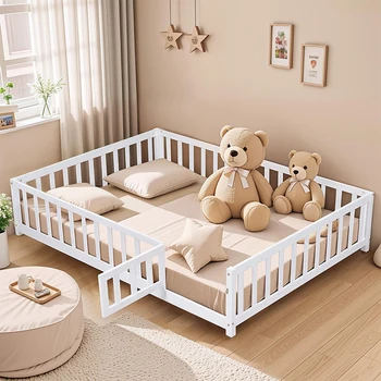 Bedroom Full Size Wooden Sleeping Bed Solid Wood Kids Platform Montessori Floor Toddler Bed Frame