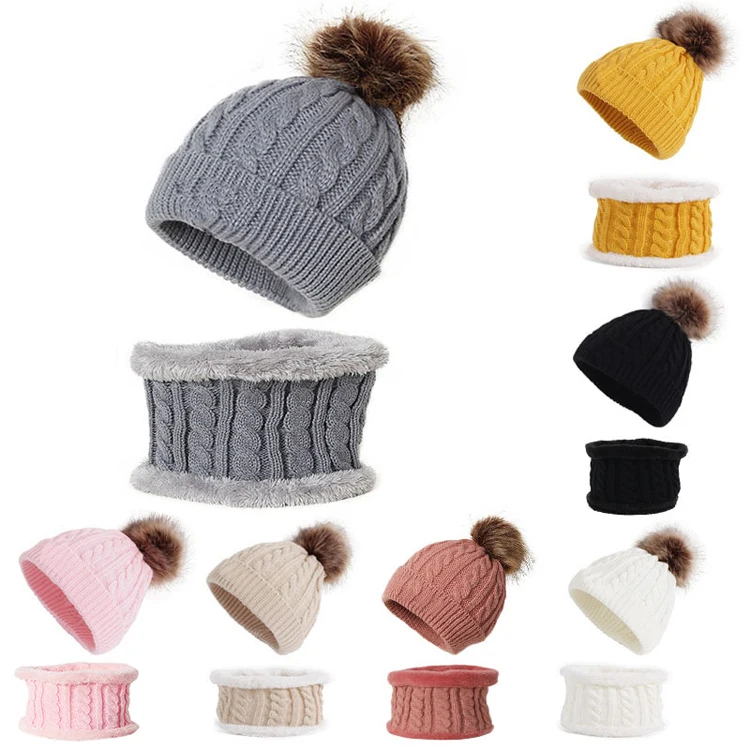 Child Beanies Scarf Set Knitted Kids 