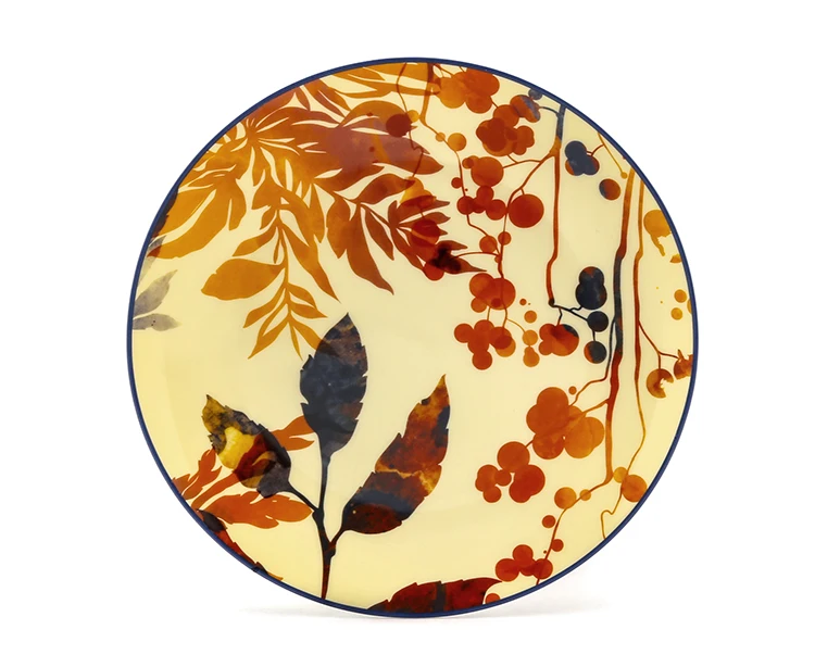 Party Serving Porcelain Tableware Customized Design Yellow Maple Leaf Restaurant Dinner Dishes Dinnerware Ceramic Plate Set