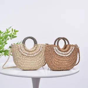 Wholesale Designer 2026 Summer Vibes Rattan Raffia Basket Clutch Bag Mini Straw Beach Bamboo Crossbody Handbags Bags for Women