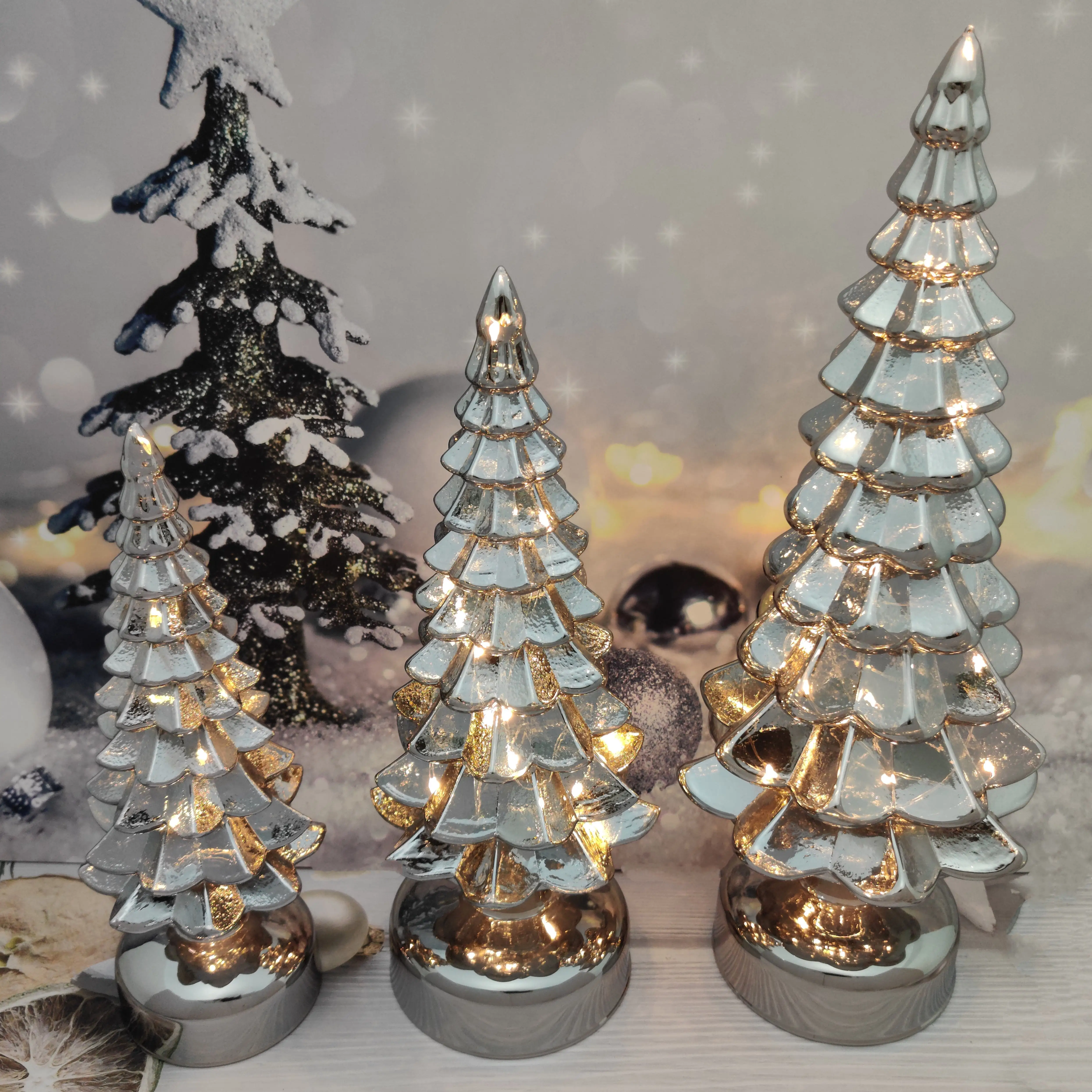 Wholesale battery operated led light up glass manufacturer ornament xmas tree decoration christmas new products supplier