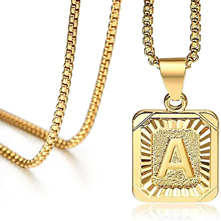 Box Chain 20-22 inch Adjustable Capital Letter Necklaces A to Z Come Gift Box Initial Pendant Necklace for Men Women Black/Yellow Gold Plated Stainless Steel Jewelry 