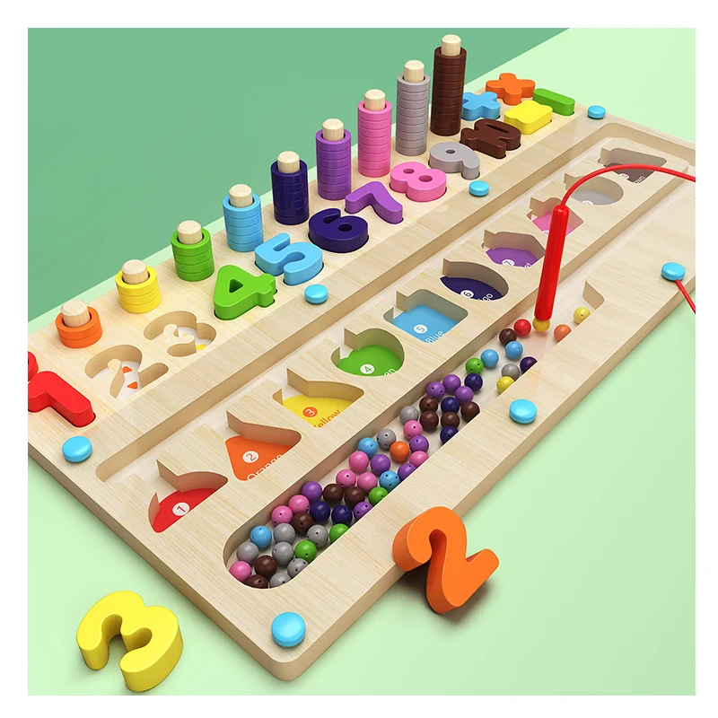 New Design 3-in-1 Magnetic Color and Number Maze Logarithmic Board for Counting and Math Learning Sensory Puzzle Toy