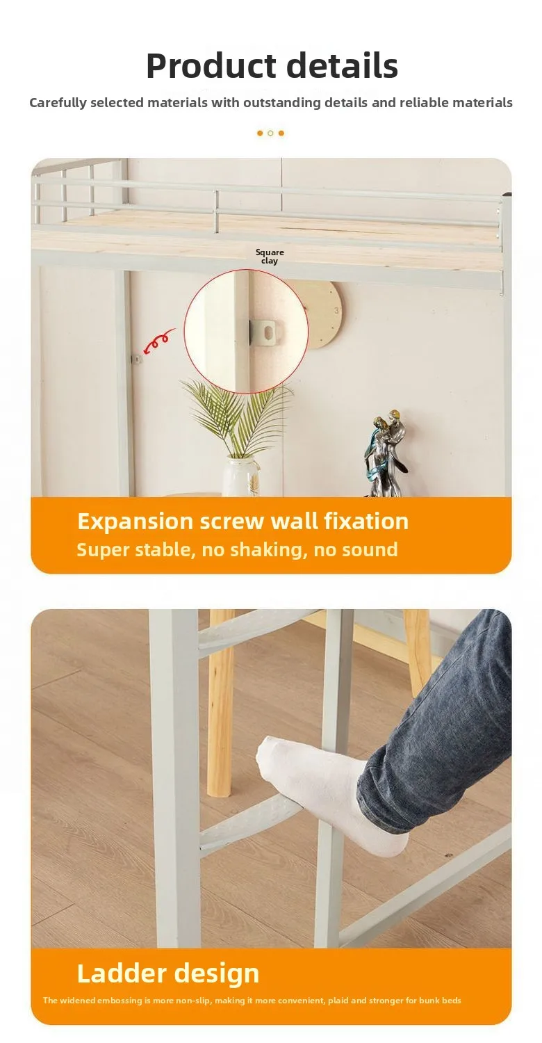 product college student apartment bed iron frame dormitory compliant bed table combination for small households lofts for school use-4