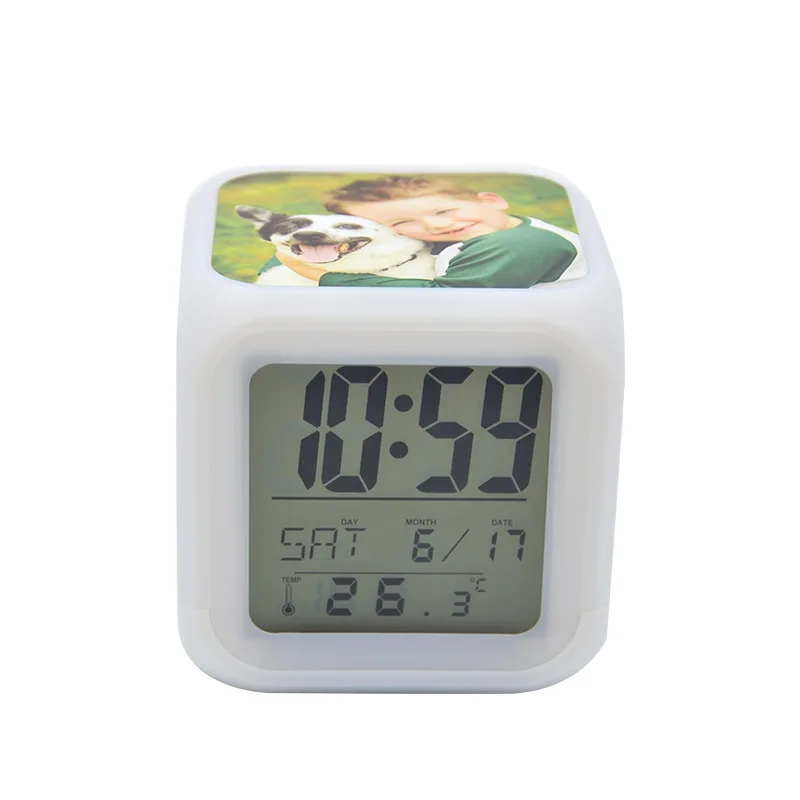 Custom Photo Electronic Desk Clock LED Color Change Digital Alarm Printable Plastic Living Room Outdoor Bathroom Kitchen Made