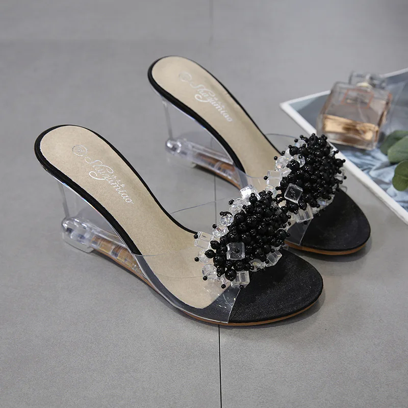New Women Dress Crystal Flower Wedge Heels Ladies Sandals Shoes