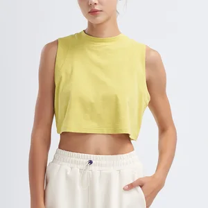 Womens Slit Back Cool Sleeveless Vest Casual Loose Fit Yoga Crop Tank Top