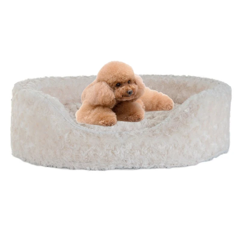 Pet products luxury chew proof fluffy portable waterproof calming washable faux fur large round cat pet dog bed for dogs