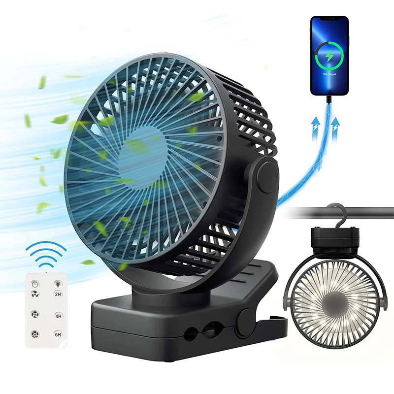 12000mAh Multifunction Outdoor Clip-on Stroller Fan Charging Desktop Table Usb Portable Rechargeable 6 Inch Clip Fan With Timer