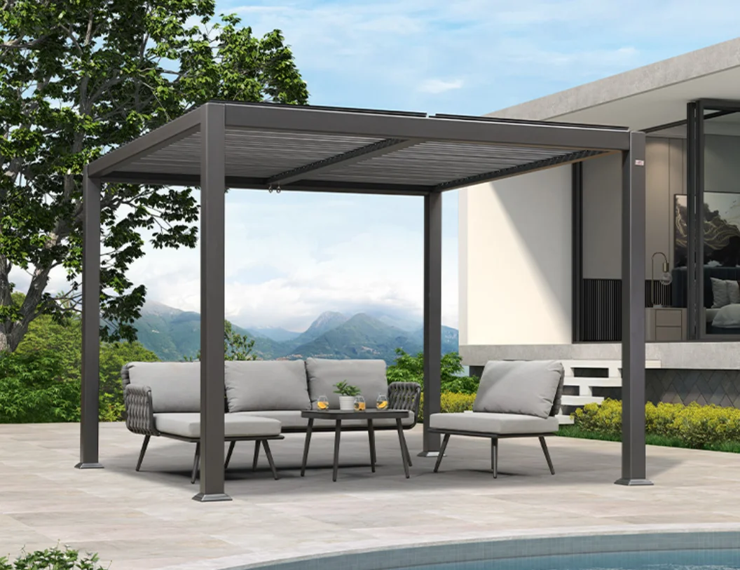 Luxury Motorized Automatic Pergola Terrace Louvered Roof Garden Gazebo Outdoor Motorized Louver Cover Aluminum Pergola