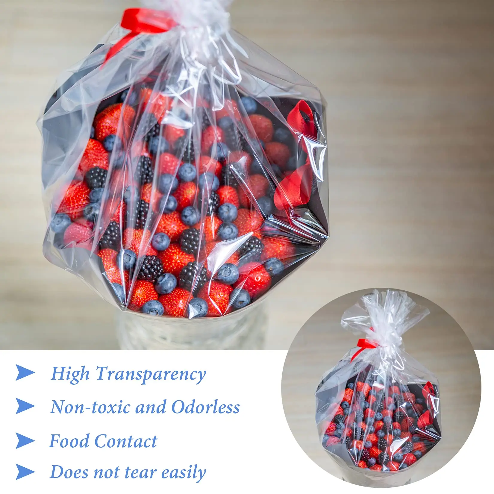 Custom Print Clear Large Jumbo Basket Bags Opp Cellophane Bags For Gift