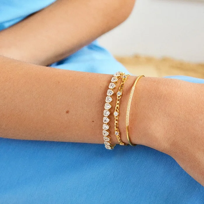 Gradient Ramp Colorful Bezel Heart Tennis Bracelet 5A CZ Gold Plated Women Fashion Rainbow Jewelry