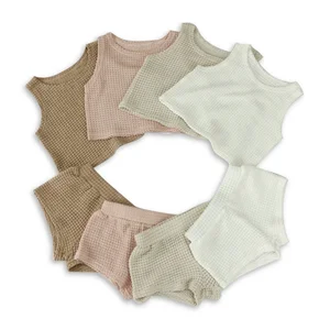 Custom New Design Ribbed Baby Set Hollow Knitted Comfortable Kids Summer Clothe Set