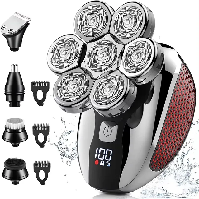 7D Multi 5 in 1 Bald Men Head Shaver Rechargeable Waterproof Rotary Beard Nose Electric Shaver for Men