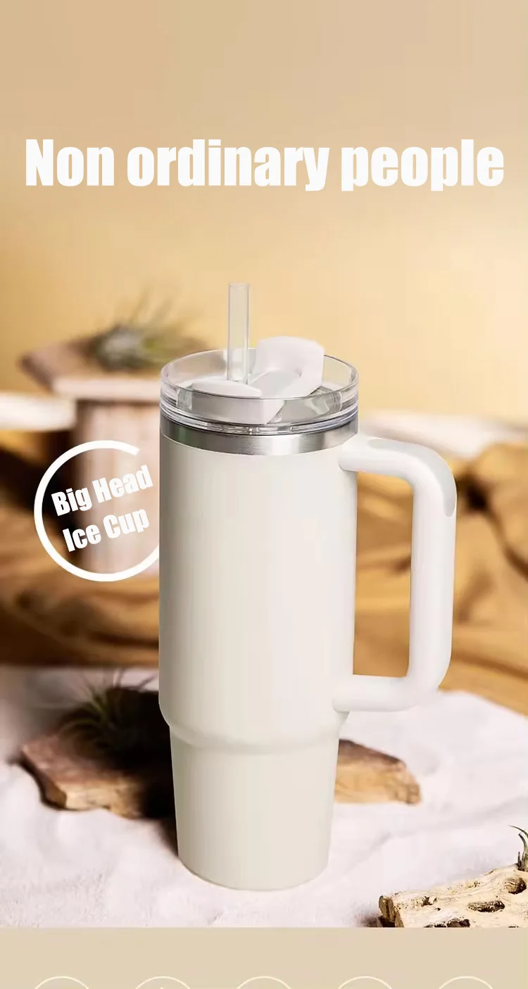40oz with Handle Custom Stainless Steel Reusable Vacuum Tumbler in Stock with Lid Iced Coffee Travel Mug for Hot and Cold