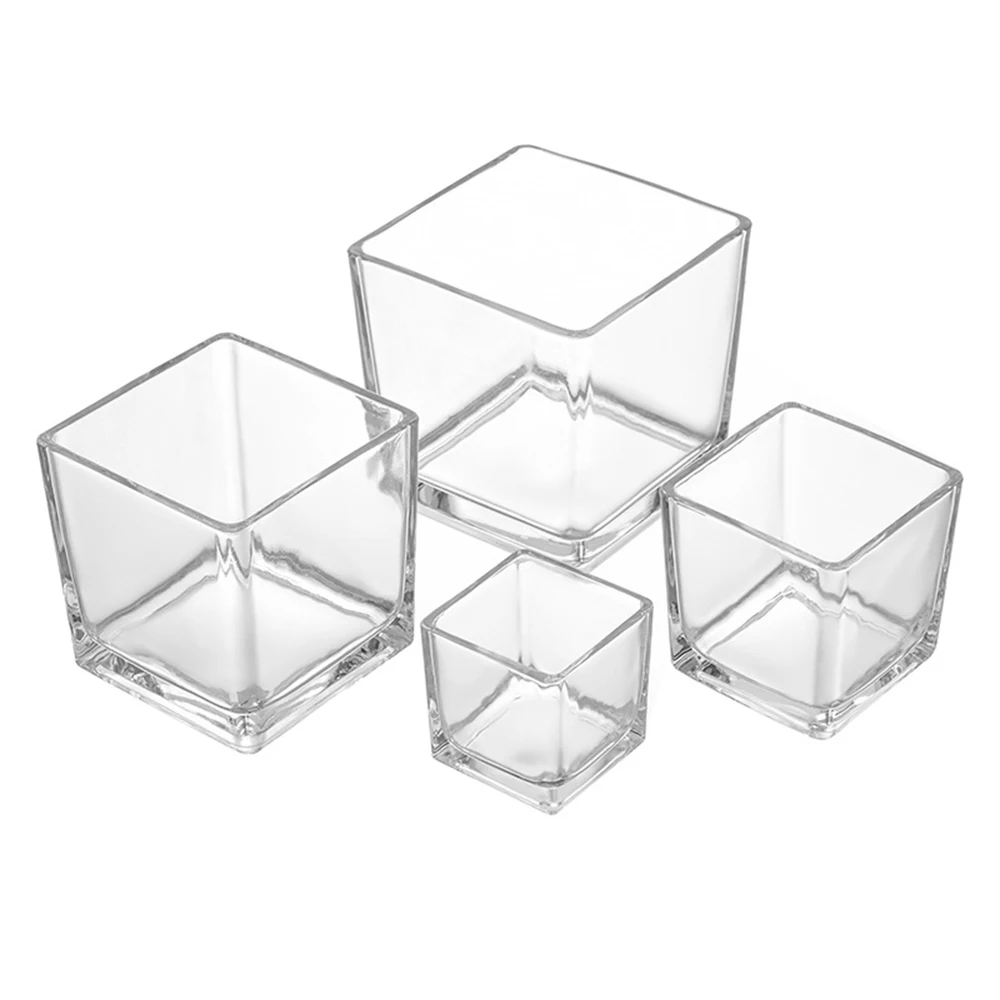 China Supplier Square Candle Votive Clear Square Cube Glass Candle Jar