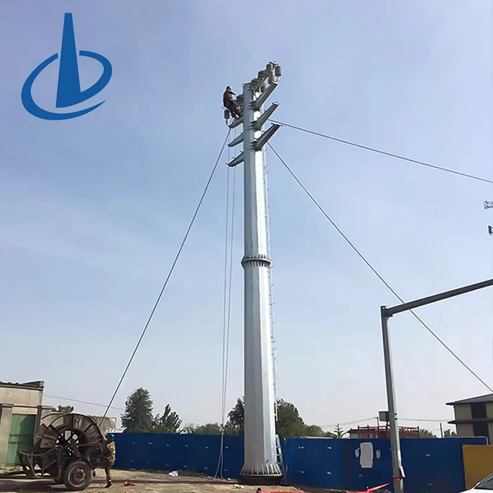 product 35 132 220 kv galvanized double circuit self supporting monopole transmission tower tubular transmission line tower-1