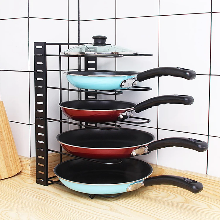 Black Iron Pan Organizer 8 Adjustable Tiers, Kitchen Pans and Pot