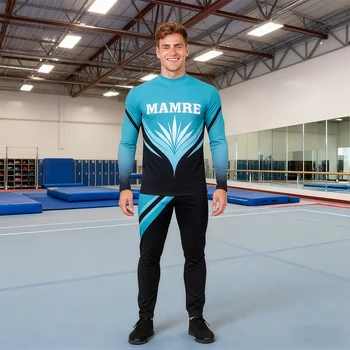 OEM Male Cheerleading Uniforms Simple Cheer Top and Full Length Pant Custom Cheer Outfit for Men Training Performance