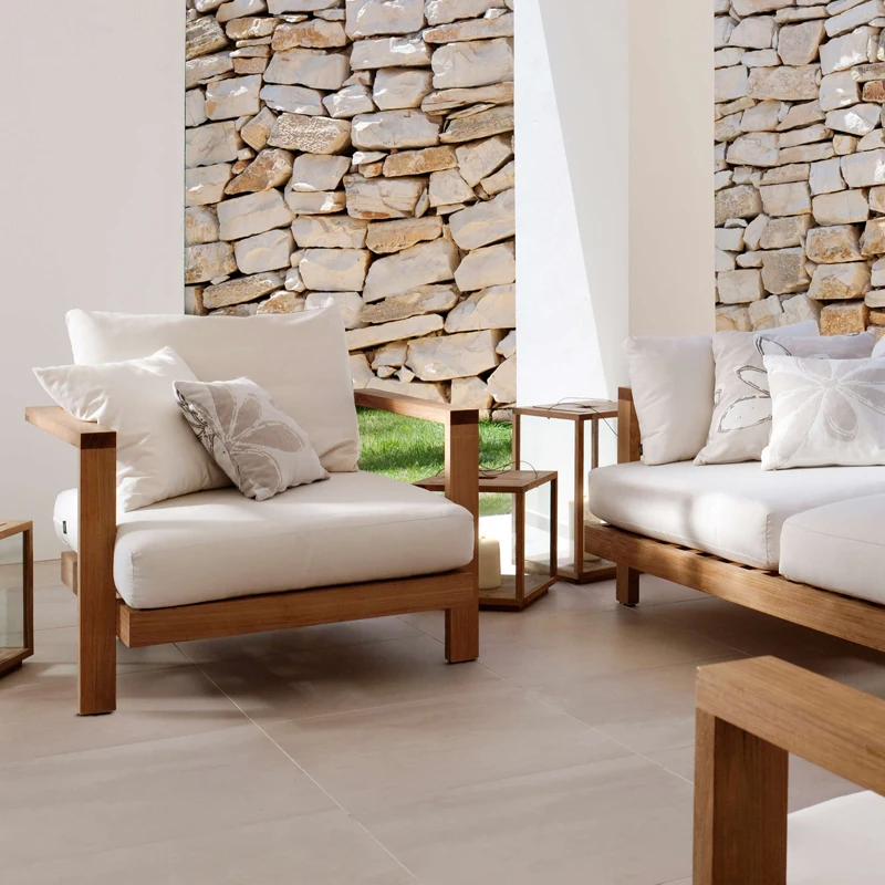 现代柚木木家具带垫沙发套装客厅分段床户外沙发