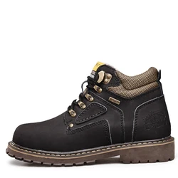 Зимняя кожаная обувь с высоким верхом для пеших прогулок плюс бархатная теплая походная хлопковая обувь мужская Нескользящая износостойкая Водонепроницаемая Уличная обувь