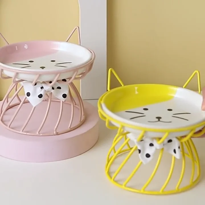 Wholesale Custom Cat Shaped Raised Cute Smart Cat Bowl Ceramic Pet Food