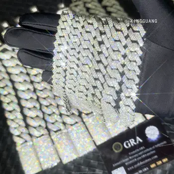 Hip Hop Jewelry 2rows 8mm 10mm 12mm 13mm 14mm 15mm VVS Moissanite Diamond Cuban Link Chain 925 Silver Moissanite Necklace